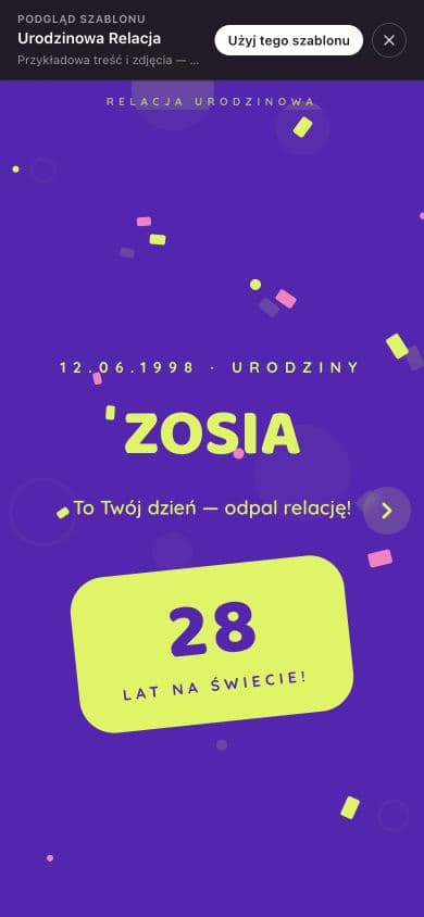 Mobilny podgląd przykładowej strony urodzinowej Urodzinowa Relacja